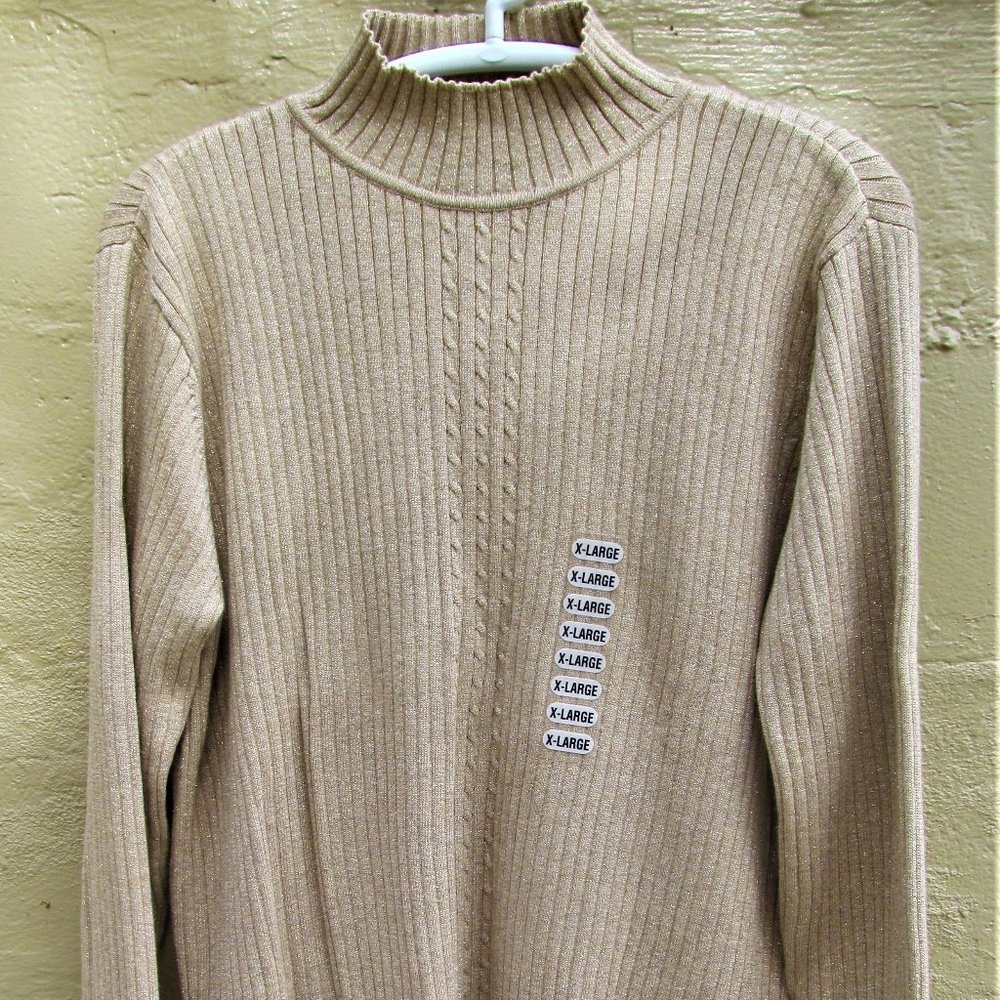 Liz Claiborne LS Mock Turtle Neck XL Gold Glitter